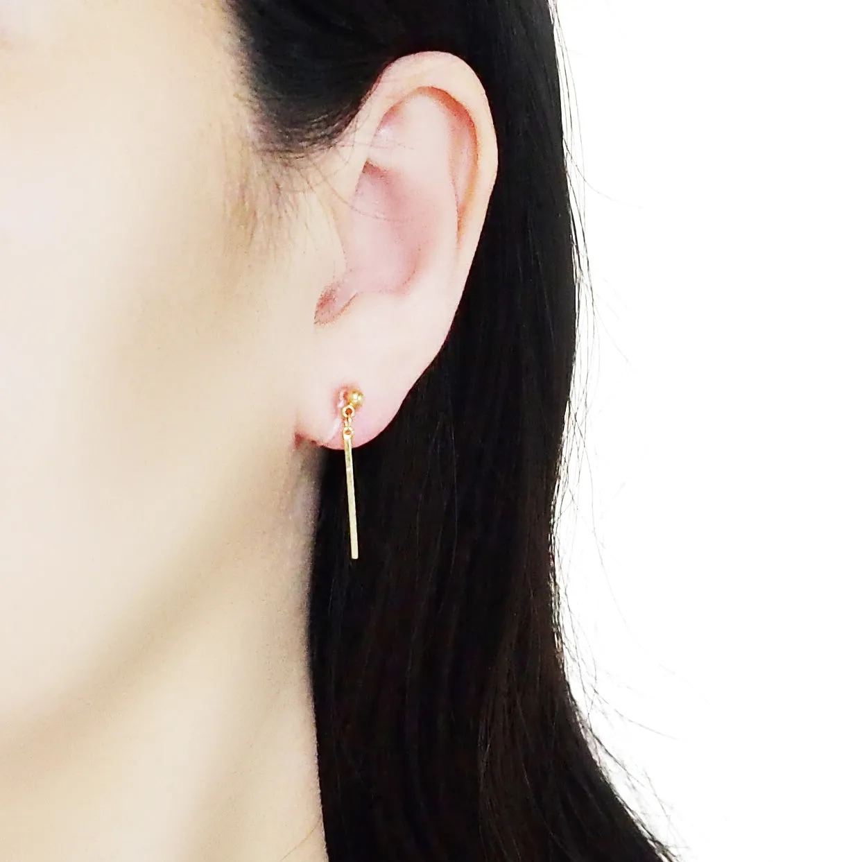 Gold Short Bar Invisible Clip On Earrings