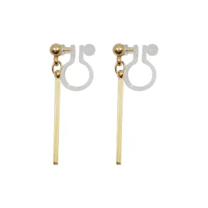 Gold Short Bar Invisible Clip On Earrings