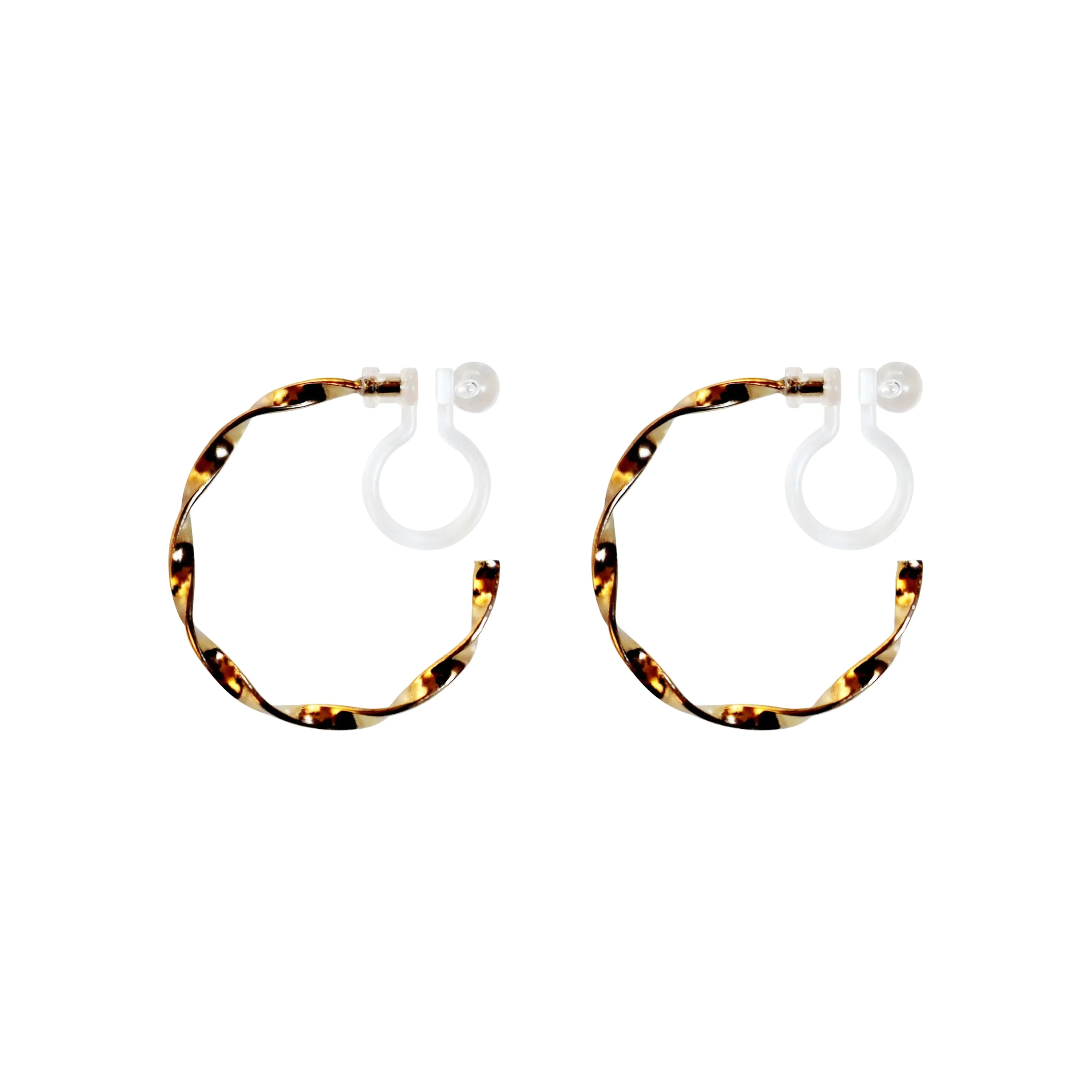 Gold Twisted 18mm Invisible Clip On Earrings