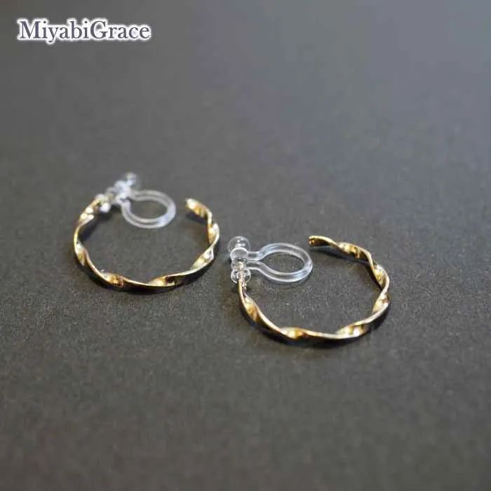 Gold Twisted 18mm Invisible Clip On Earrings