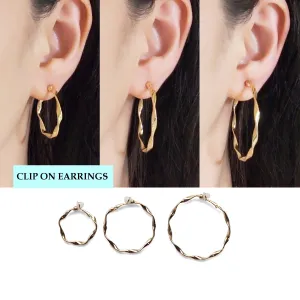 Gold Twisted Clip On Hoop Earrings