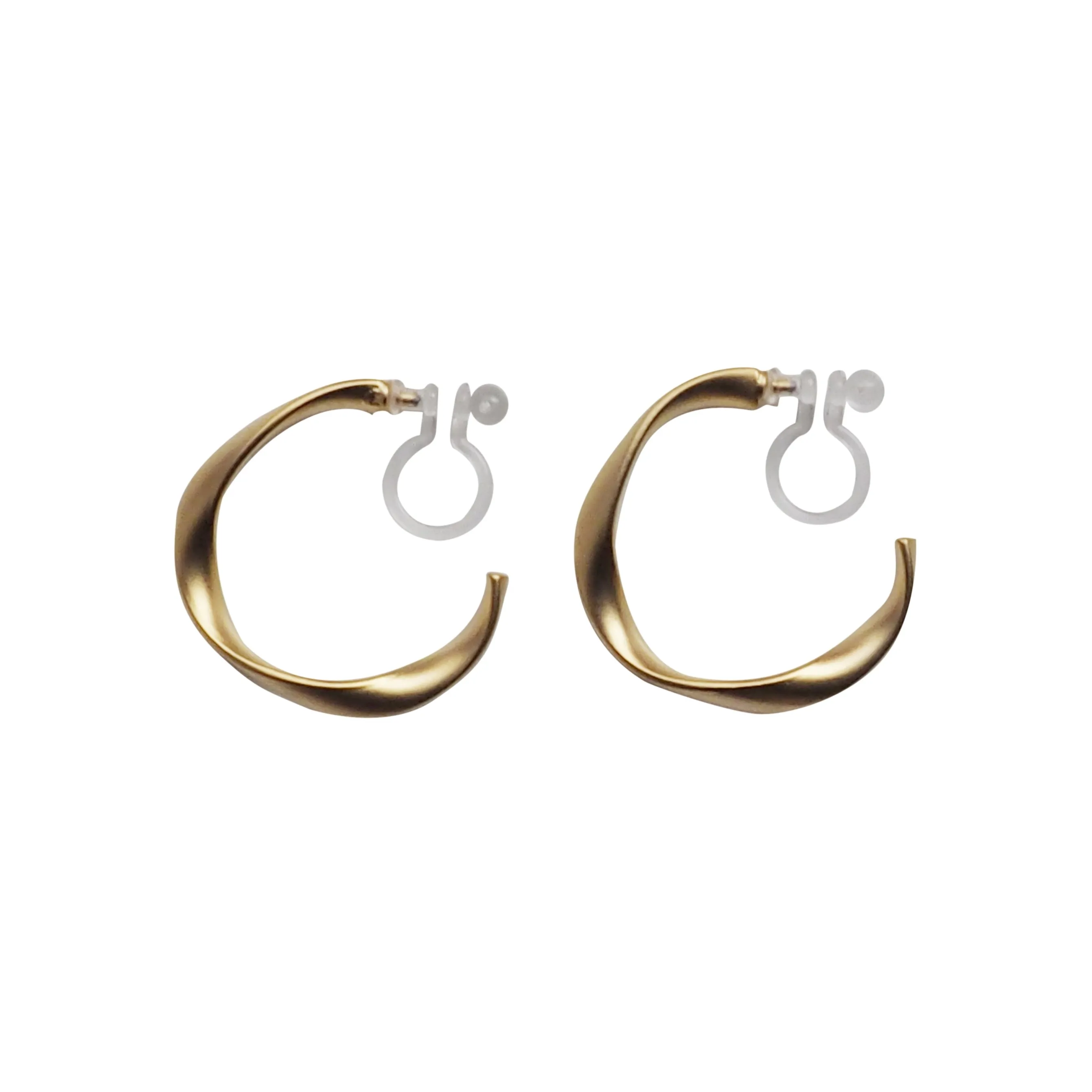 Gold Twisted Invisible Clip On Hoop Earrings