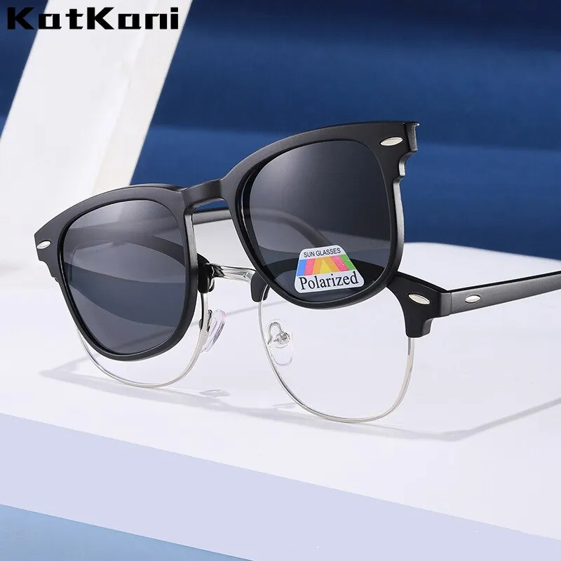 KatKani Unisex Full Rim Round Tr 90 Eyeglasses With Clip On Polarized Sunglasses Tr2218