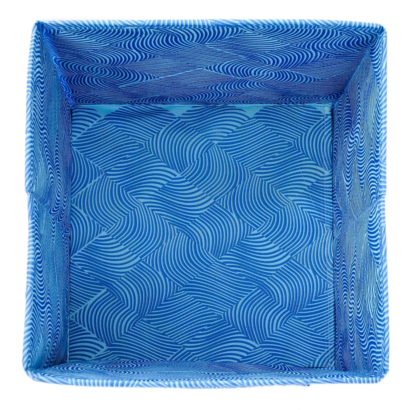 Kuber Industries Leheriya Print Non Woven 4 Pieces Fabric Foldable Cubes Storage Box with Handle, Extra Large (Blue)-KUBMART2096