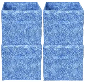 Kuber Industries Leheriya Print Non Woven 4 Pieces Fabric Foldable Cubes Storage Box with Handle, Extra Large (Blue)-KUBMART2096