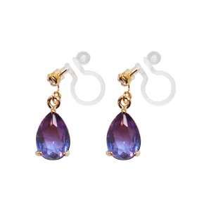 Light Purple Teardrop Crystal Invisible Clip On Earrings