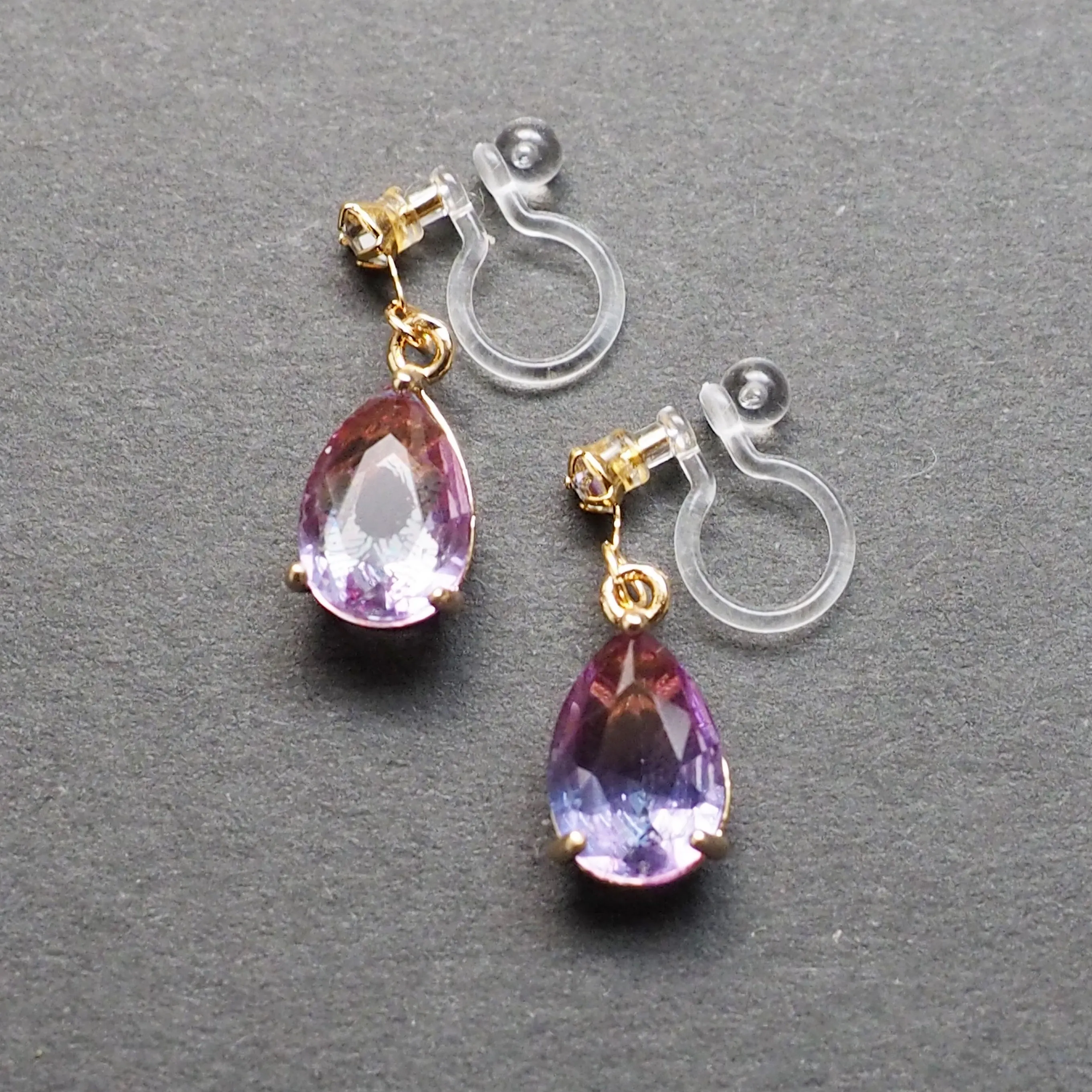 Light Purple Teardrop Crystal Invisible Clip On Earrings