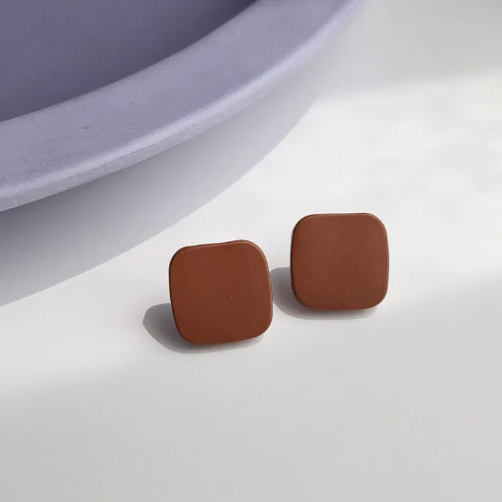 Minimal Square Dark Red Invisible Clip On Stud Earrings