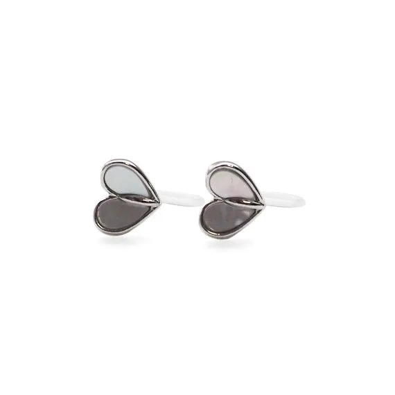 Mother Of Pearl Heart Invisible Clip On Stud Earrings (Silver tone)