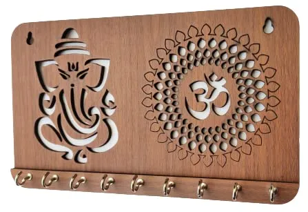 My Dream Carts Ganesha Om Chakra Key Holder for Home Decor Items | Stylish Key Hanger Wall Mounted Decoration | Handicraft Key Chain Stand | Wooden Keychain Hangers for Office | Wood Keys Organizer