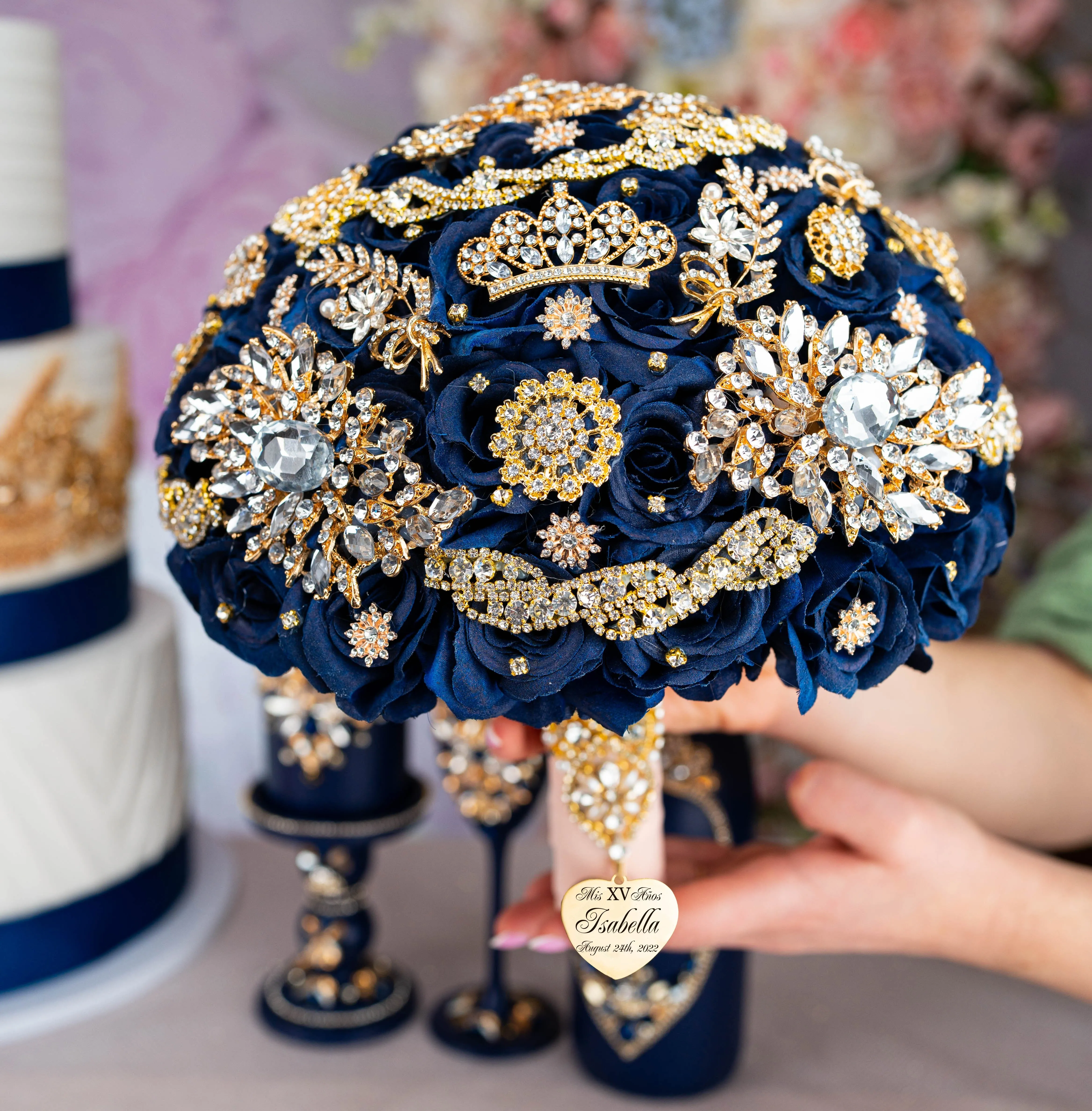 Navy blue with gold quinceanera toasting package