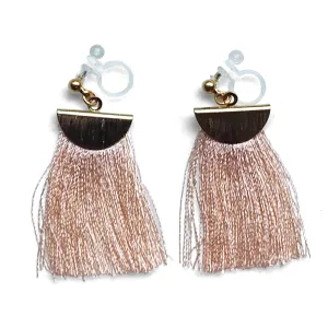 Peachy orange flat tassel invisible clip on earrings