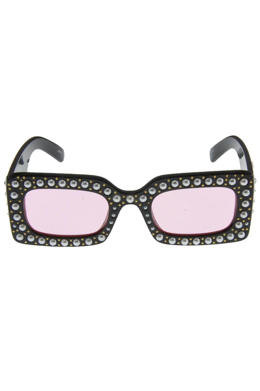 Pearl Detail Square Plastic Sunglasses