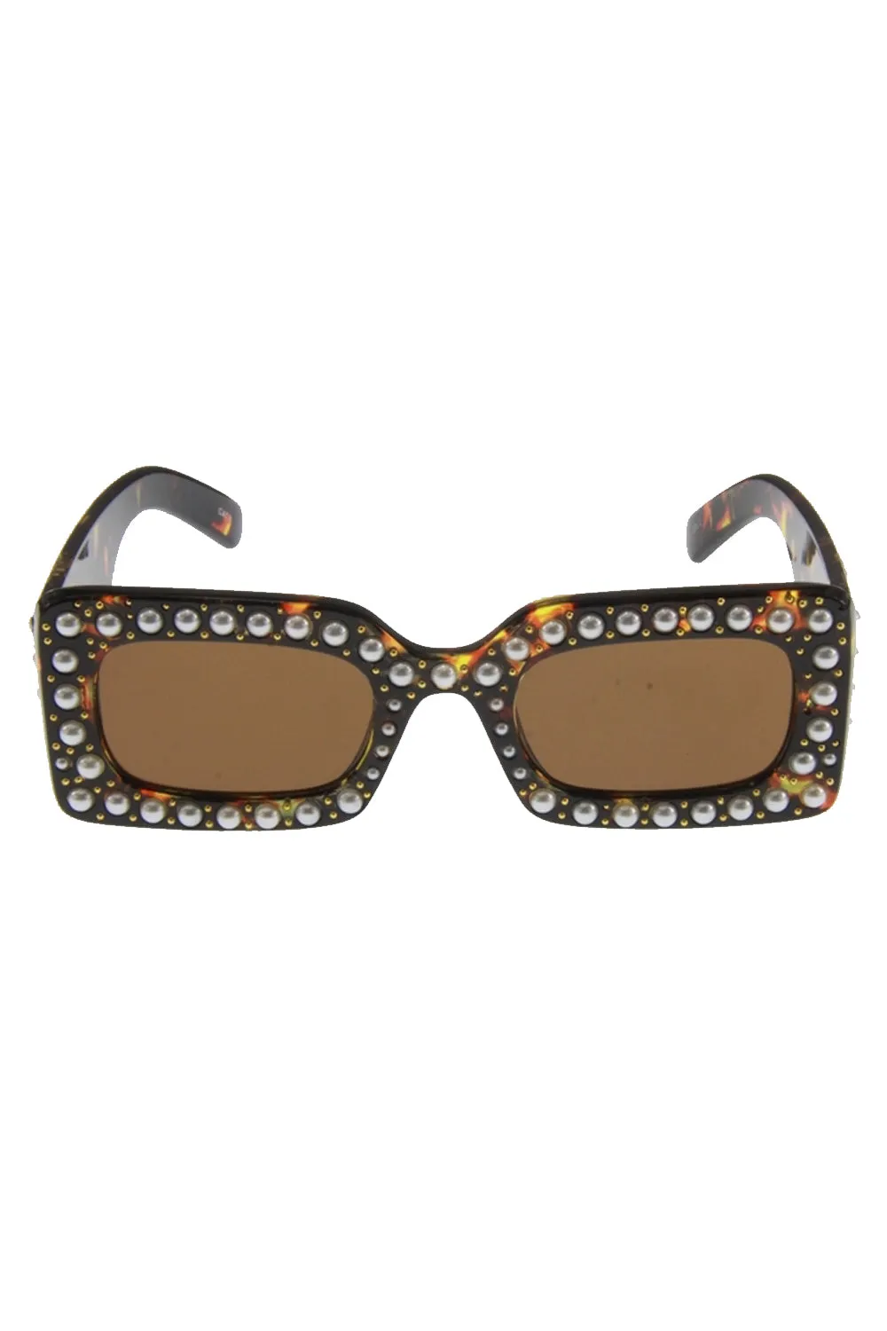 Pearl Detail Square Plastic Sunglasses