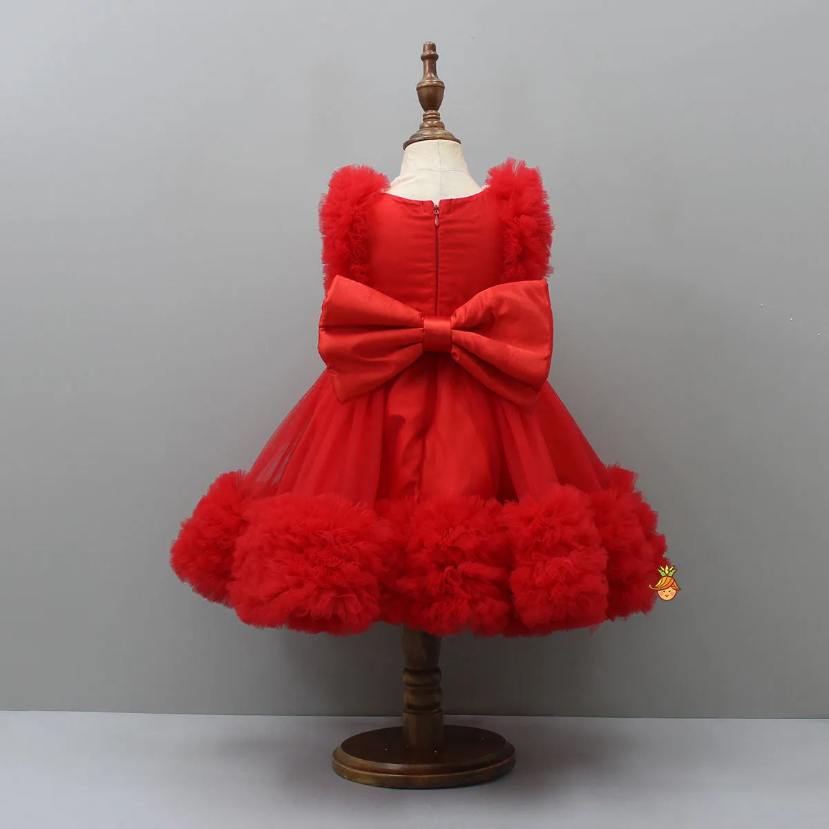 Pre Order: Glamorous Red Frilled Dress With Detachable Trail And Head Band