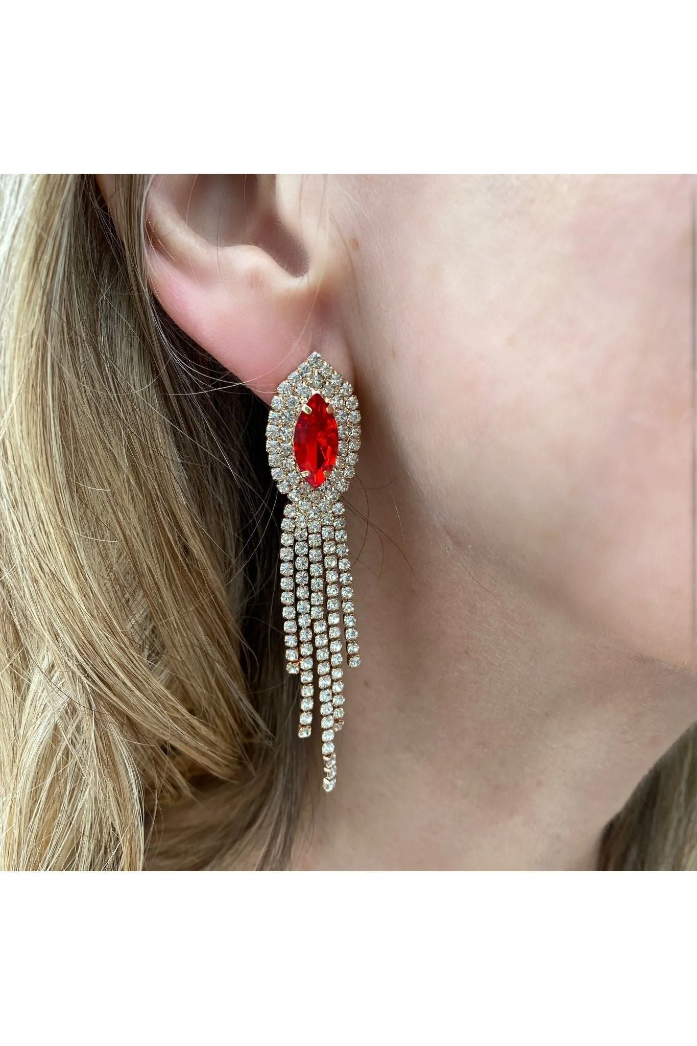 QueenMee Accessories Red Earrings Diamante Earrings