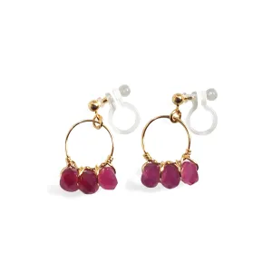 Red Agate Gold Hoop Invisible Clip On Earrings