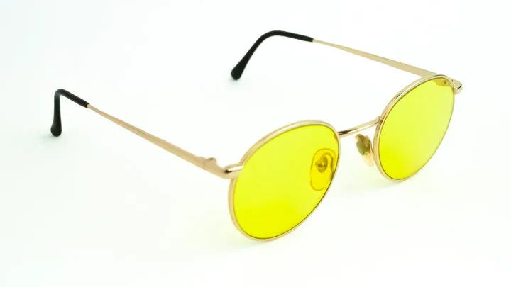 Rockstar Gold Yellow Round Vintage Sunglasses