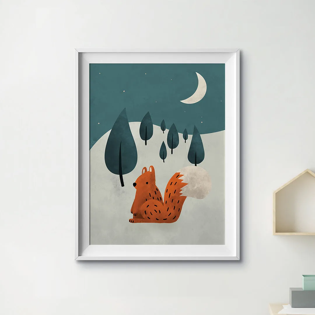 Scandi Squirrel Nursery Print