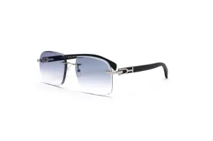 Silver & Black Wood Sunglasses, Gradient Grey Square Lenses