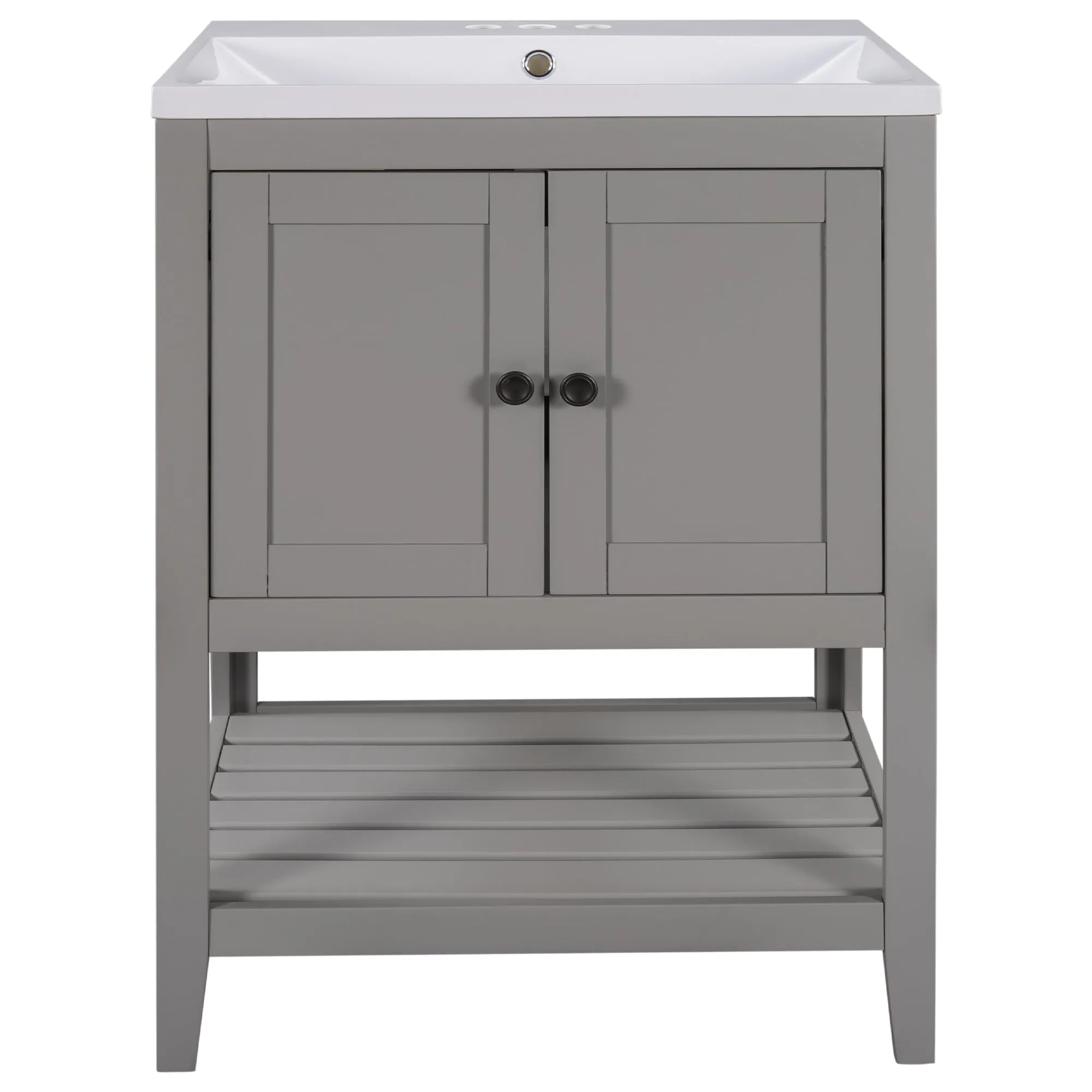 Sleek  Vanity Elegant Ceramic Sink with Solid Wood Frame - Gray