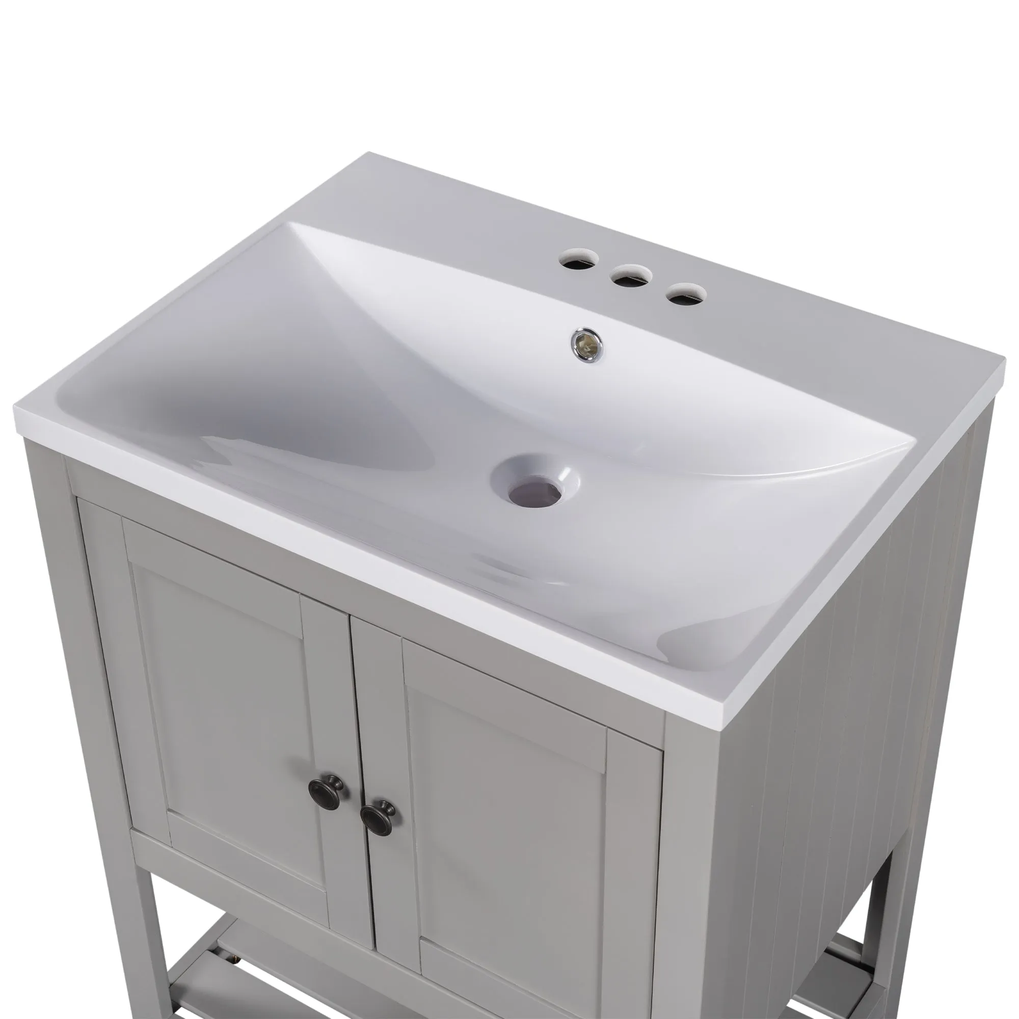 Sleek  Vanity Elegant Ceramic Sink with Solid Wood Frame - Gray