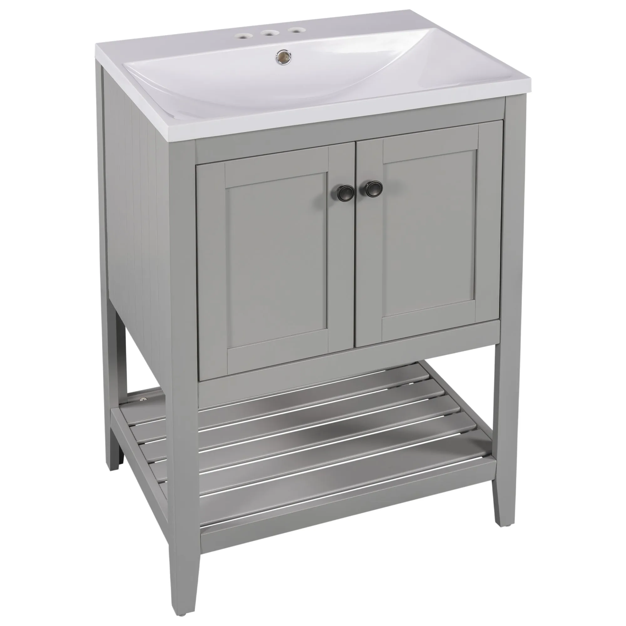 Sleek  Vanity Elegant Ceramic Sink with Solid Wood Frame - Gray