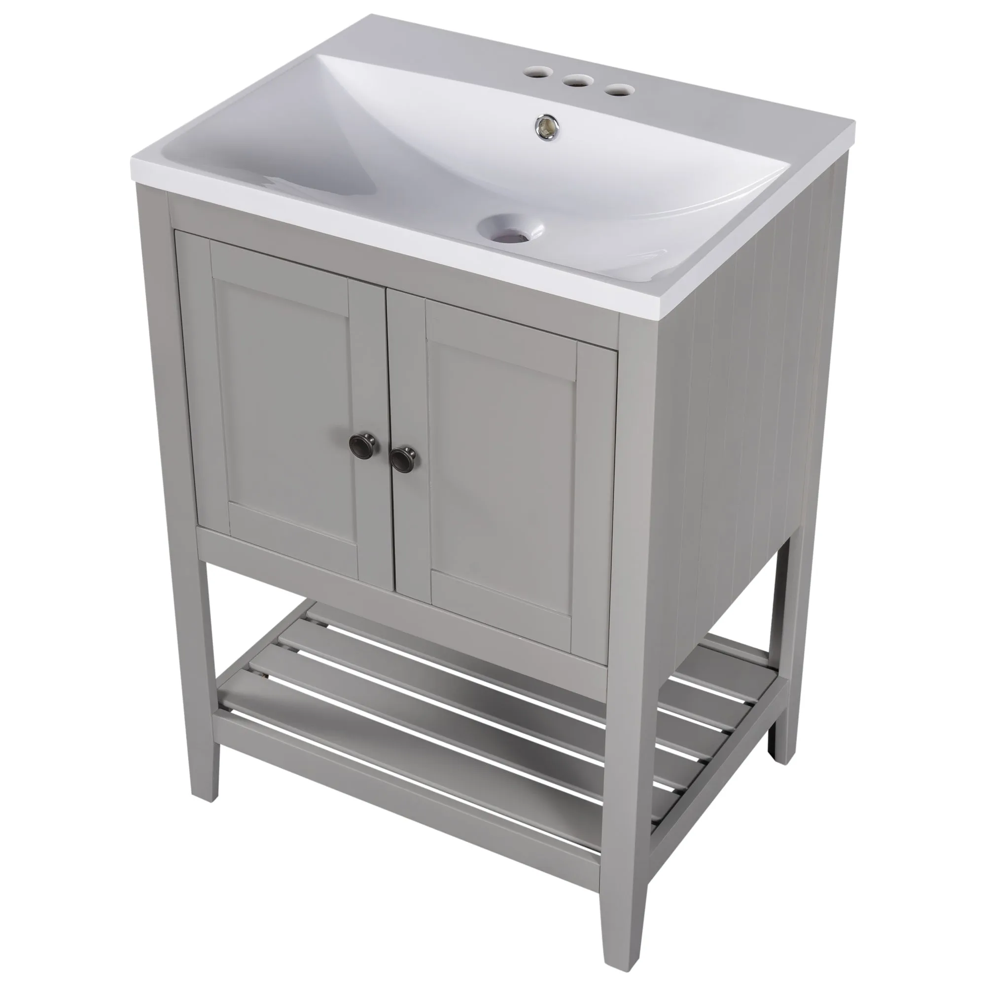 Sleek  Vanity Elegant Ceramic Sink with Solid Wood Frame - Gray