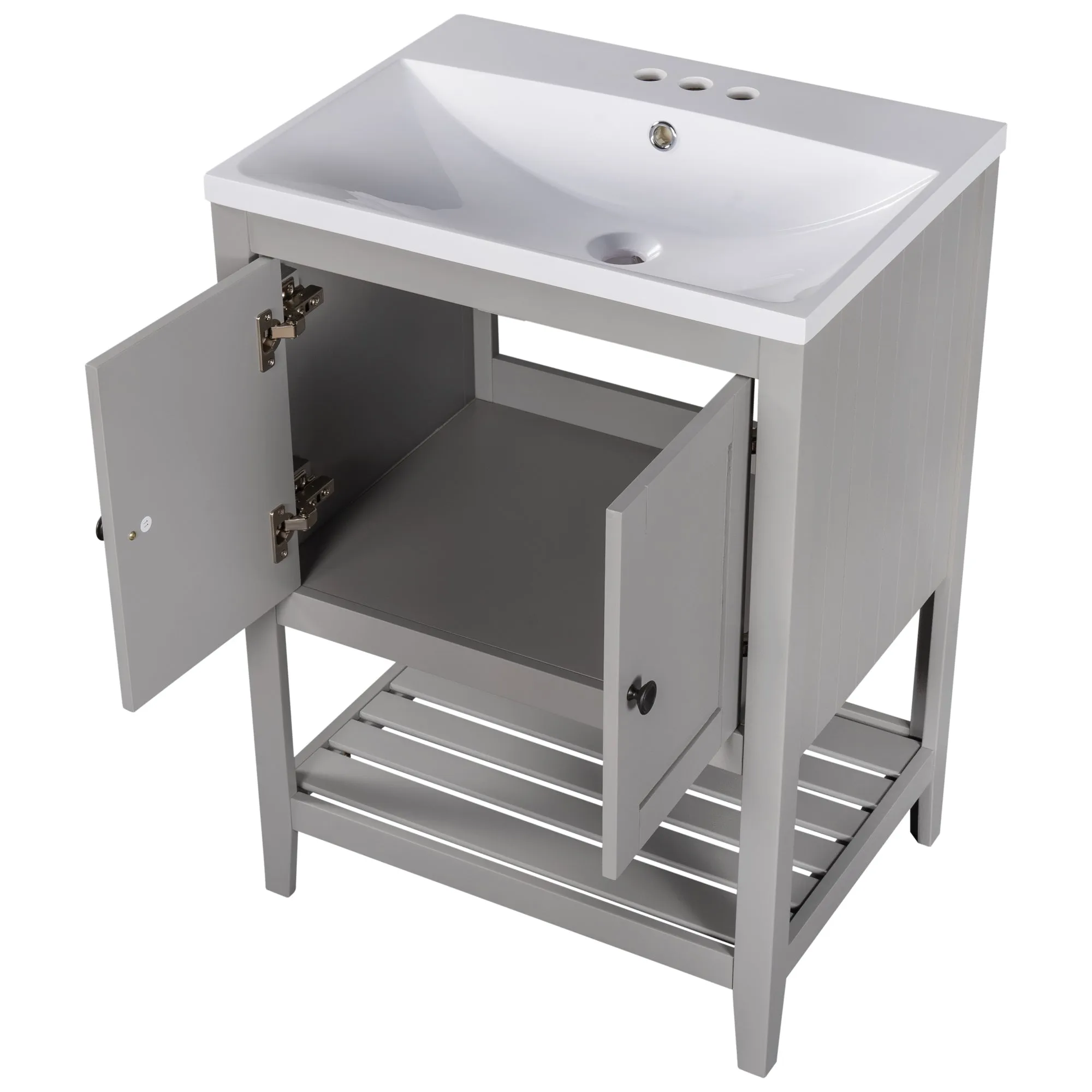 Sleek  Vanity Elegant Ceramic Sink with Solid Wood Frame - Gray