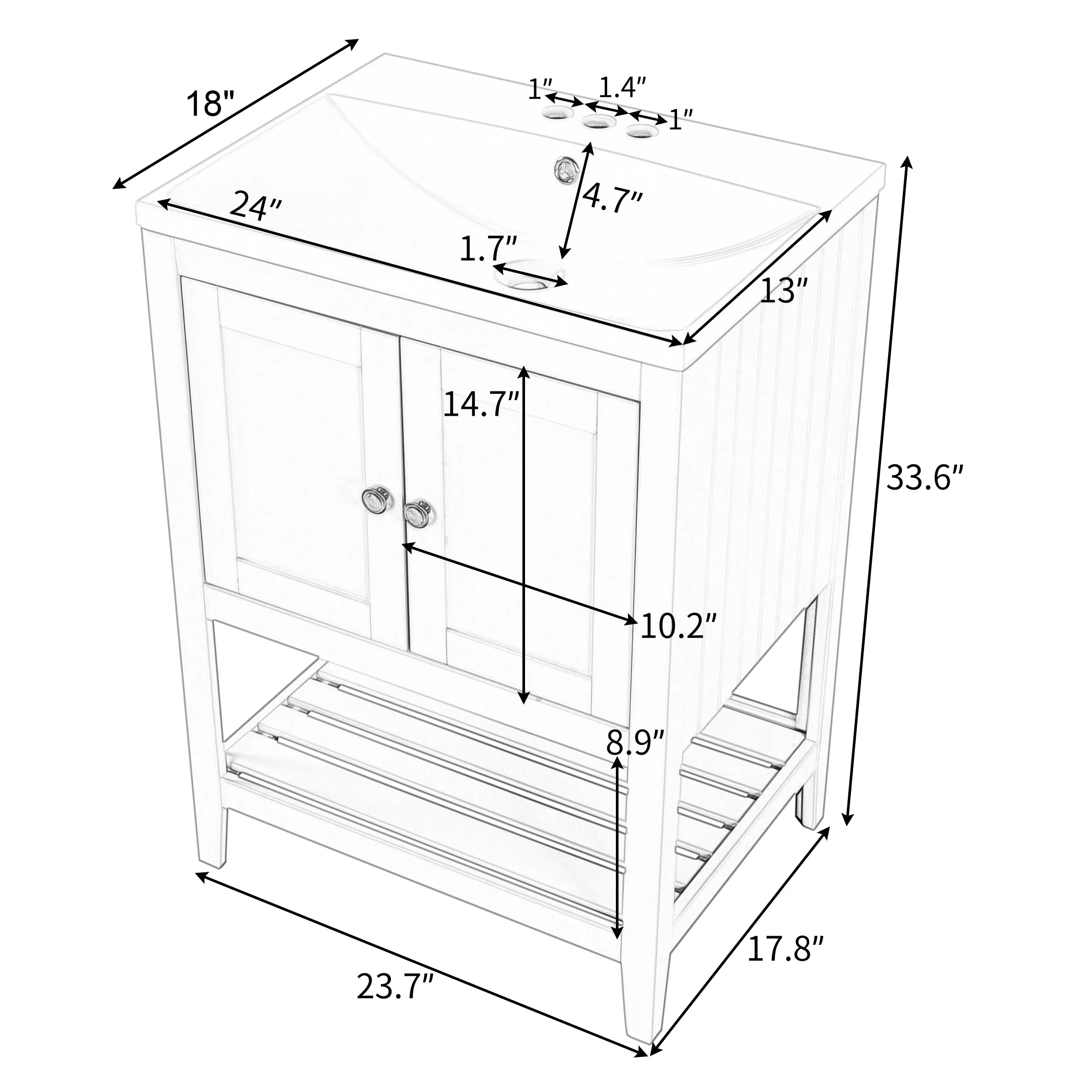 Sleek  Vanity Elegant Ceramic Sink with Solid Wood Frame - Gray