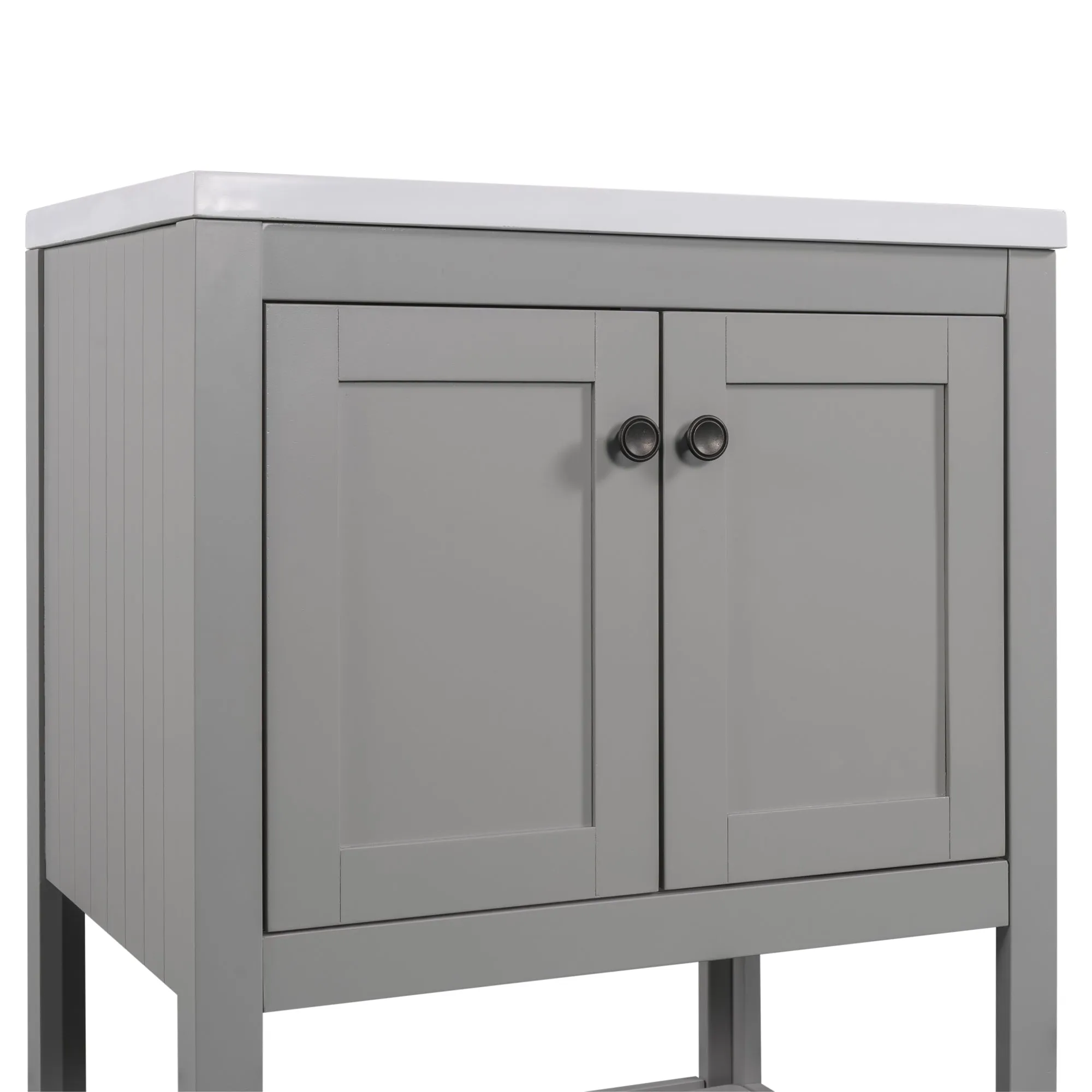 Sleek  Vanity Elegant Ceramic Sink with Solid Wood Frame - Gray