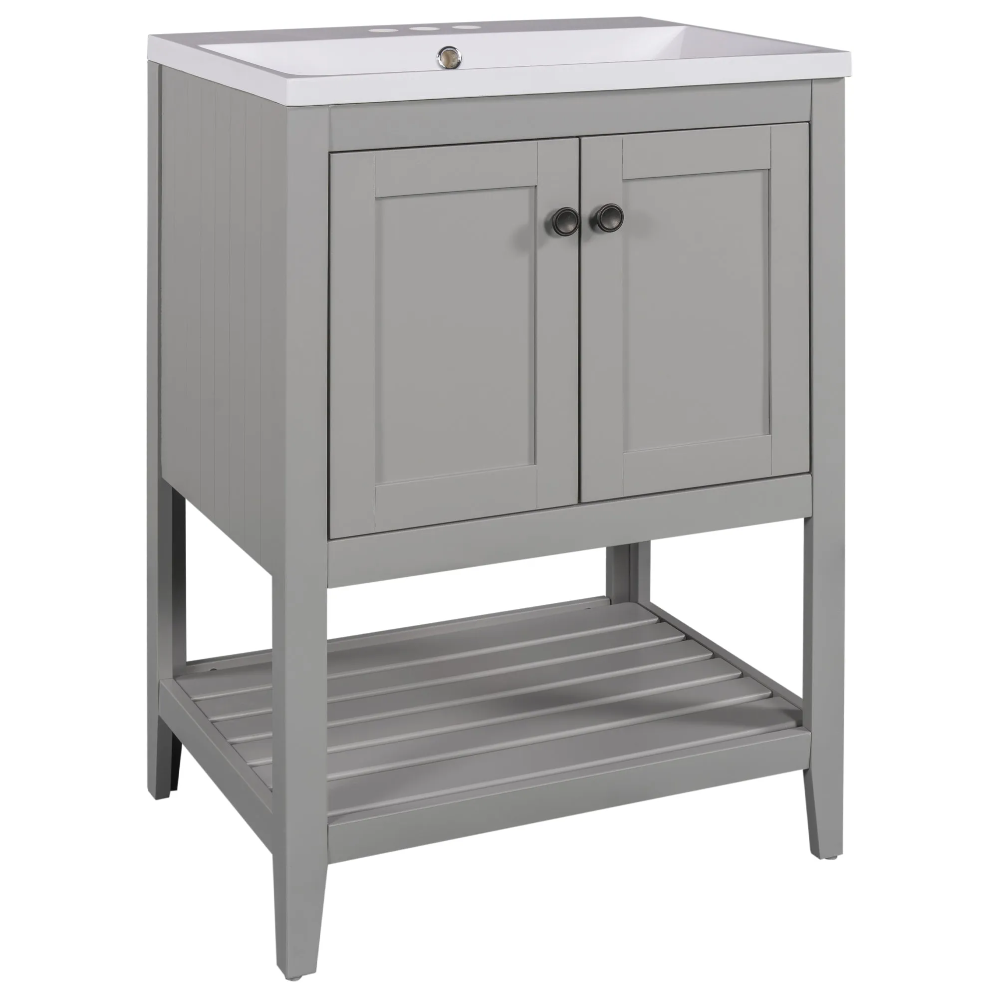 Sleek  Vanity Elegant Ceramic Sink with Solid Wood Frame - Gray