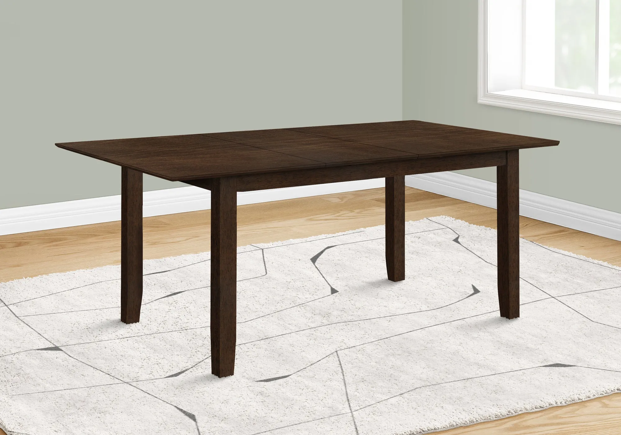 Transitional Brown Veneer Dining Table, 78" Rectangular, 18" Extension Panel