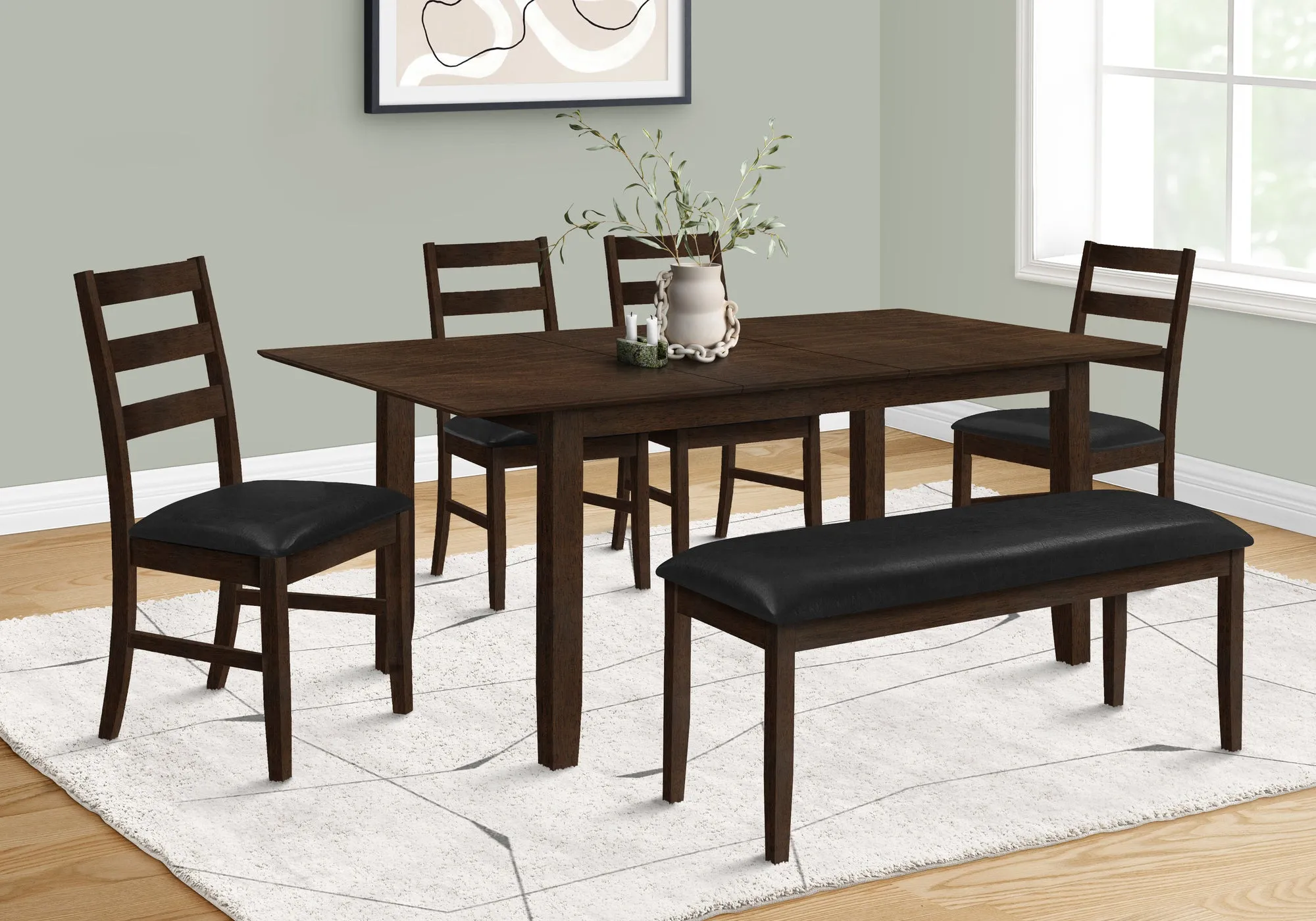 Transitional Brown Veneer Dining Table, 78" Rectangular, 18" Extension Panel